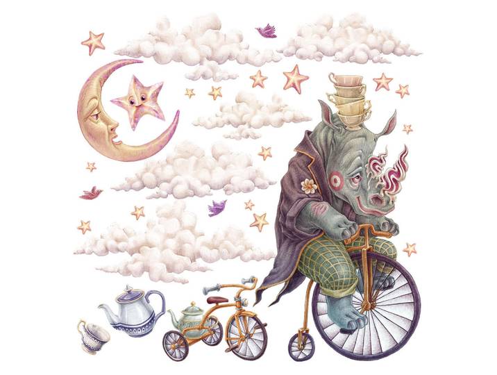 Wallfluent Wandaufkleber 100x128cm - Pastellfarbene Tiere, Mehrfarbig, Kunststoff, Rechteckig, 100x128x0.1 cm, Tapeten & Wandverkleidungen, Wandtattoos & Sticker, Wandtattoos