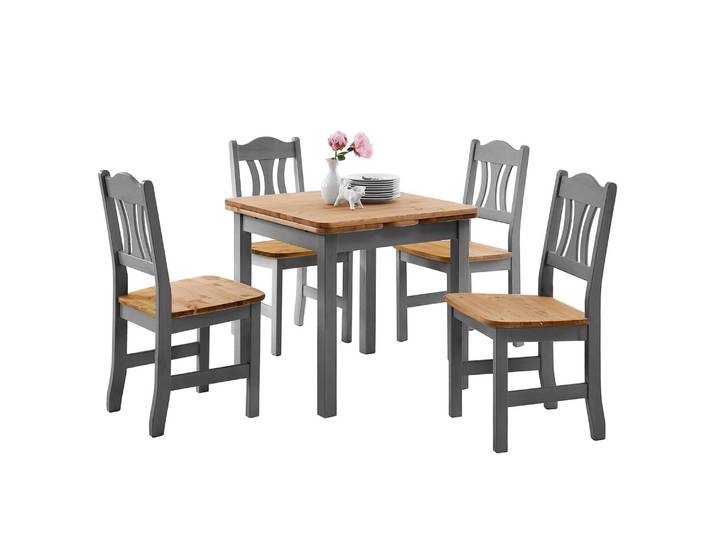 Essgruppe 5-teilig 77 x 77 x 74cm Braun/Grau/Kiefer Grau