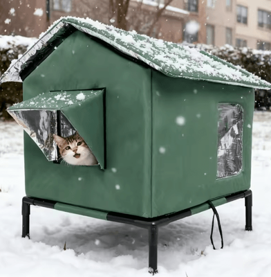 Inspire Picks Insulated Outdoor Cat House Winter Shelter For Stray And Outdoor Cats green m 50x40x36cm