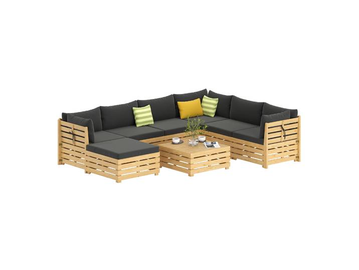 Lounge Holz RAFALE 8-teilig anthrazit/natur