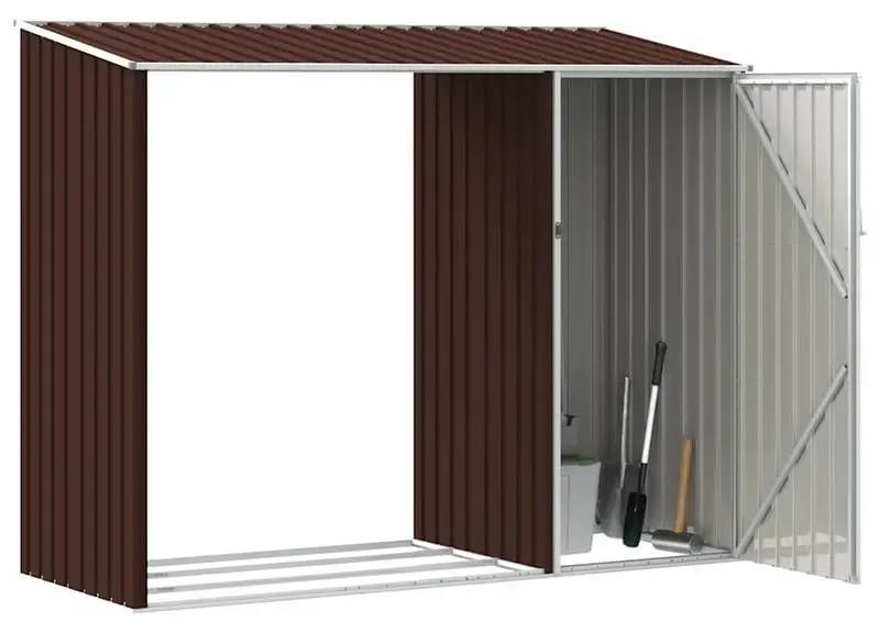 Gartenhaus - Metall Geräteschuppen - 245x98x159 cm - Wasserdicht - Kunststoffrahmen - Braun