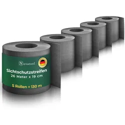 Novatool Premium PP 130m Rollen Nachhaltige Sichtschutzstreifen für Doppelstabmattenzaun Anthrazit für 50 Reihen Stabmattenzaun Sichtschutzstreifen extra stabil UV-Beständigkeit Sichtschutz Garten