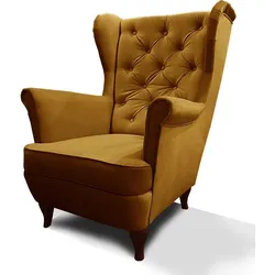 CHESTERFIELD-SESSEL Falco gelb mit Holzbeinen