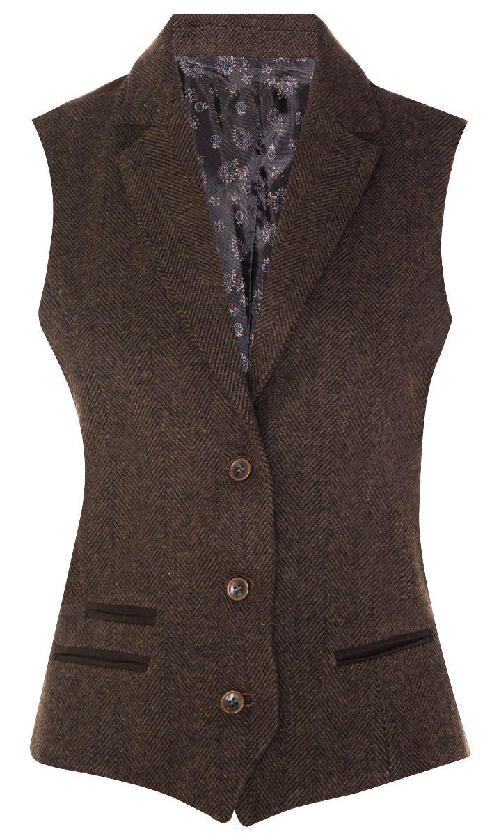 Damen-Weste aus Tweed im Fischgrätenmuster der 1920er Jahre in Braun