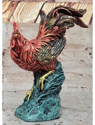 Bronzhaus Colorful Bronze Metal Handmade Rooster Chicken Figurine Sculpture