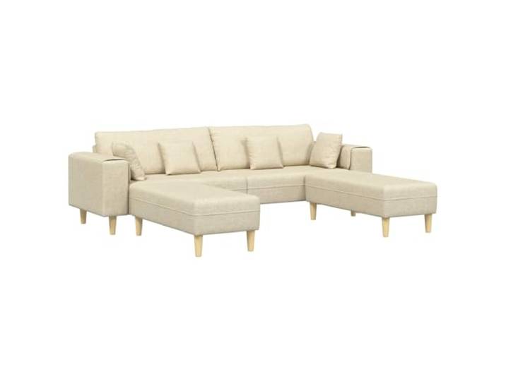 3-Sitzer-Sofa cremefarbener Stoff mit Holzbeinen und Kissen mit Federn Atmungsaktiv, hochdichter Schaumstoff, Sperrholzrahmen, einfache Montage, moderner Stil