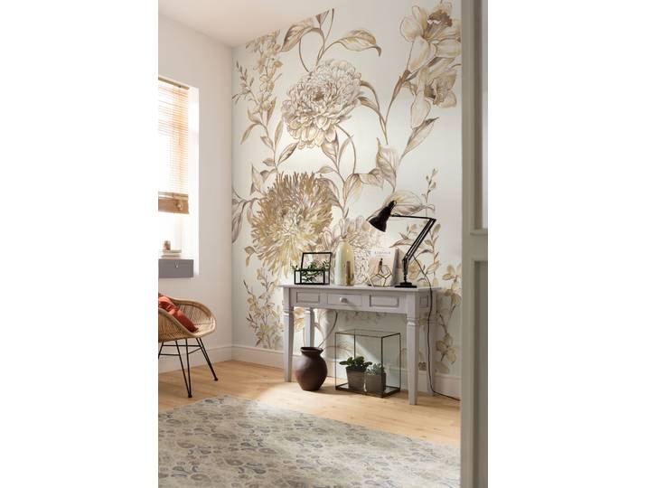 Fototapete KOMAR Digitaldruck Vlies - Vintage Chrysanthemum - Grösse 200 x 250 cm , beige (beige,gold), Rollen: 1, Vlies, Tapeten, Fototapete, Wohnzimmer, Schlafzimmer