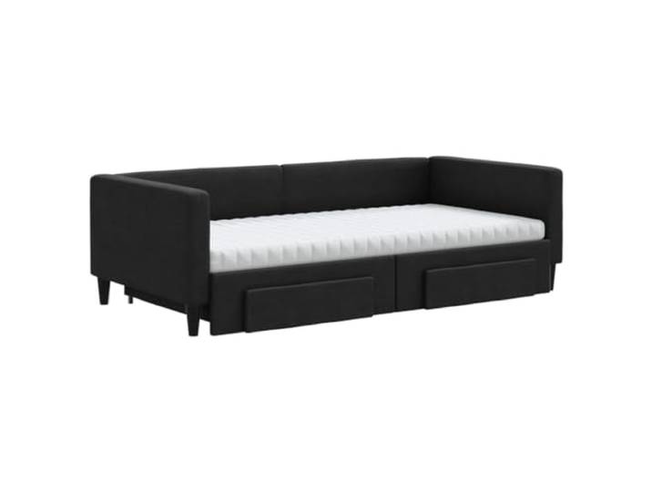 KTHLBRH Ausziehbares Schlafsofa mit 2 Schubladen, Schwarz Stoff 100 % Polyester, 2 Schaumstoffmatratzen, Struktur Holz und Metall, für Wohnzimmer und Schlafzimmer