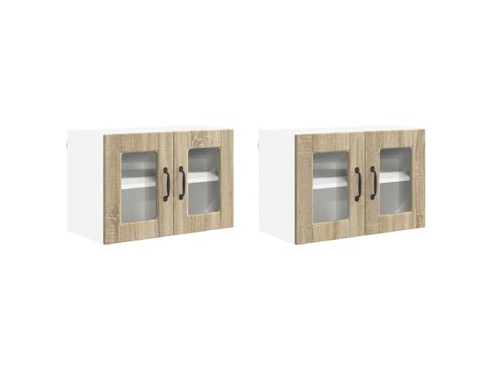 IBUQDDV Wandglas-Schrank Porto 2 STK. Sonoma-Eiche Holzwerkstoff Wandmontage,geräumige Fächer und Ablagen,klare Linien,für Küchen im Innenbereich,Stauraum für Geschirr und Vorräte