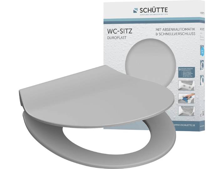 WC-Sitz SCHÜTTE SLIM , grau, B:380cm L:456cm, Duroplast, WC-Sitze, WC-Sitz, Duroplast, Absenkautomatik, Schnellverschluss, besonders flache Form