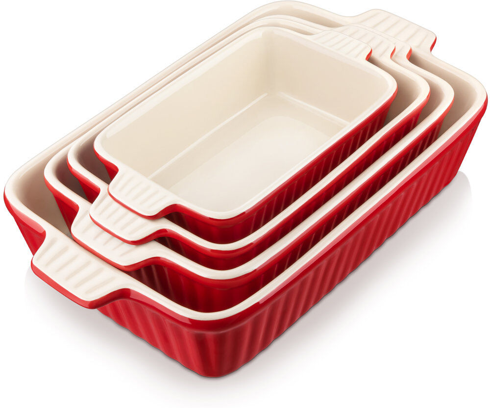MALACASA 4 Piece Non-Stick Porcelain China Bakeware Set Red 4