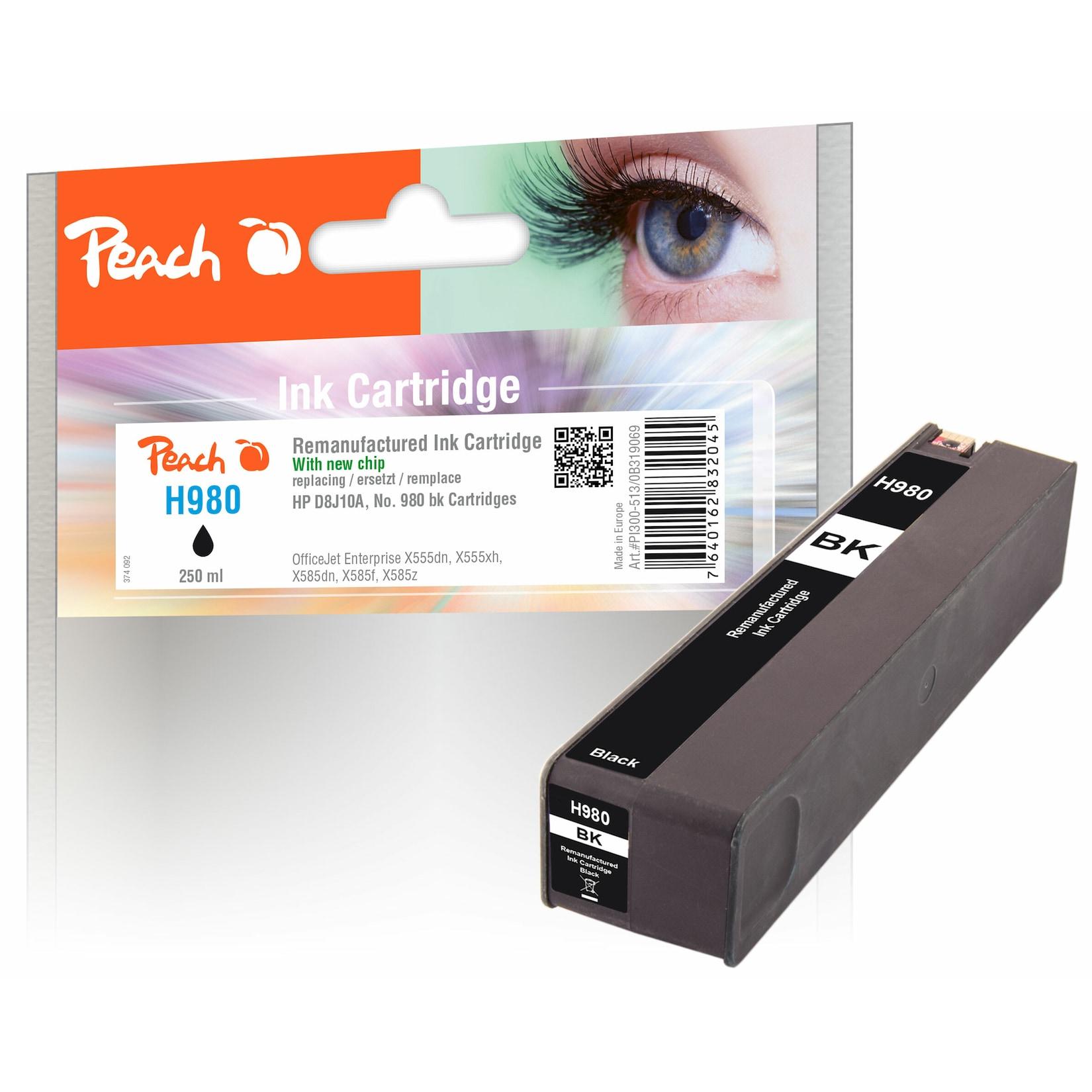 Peach HP 980 bk Druckerpatrone bk ersetzt HP No. 980 bk, D8J10A für z.B. HP OfficeJet Enterprise Color Flow X 585 z MFP (wiederaufbereitet)