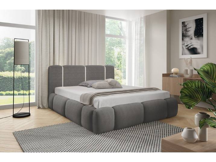 yourhouse24 Polsterbett Design-Bett – Futuristischer Look mit LED-Licht, Bubble-Optik & Japandi