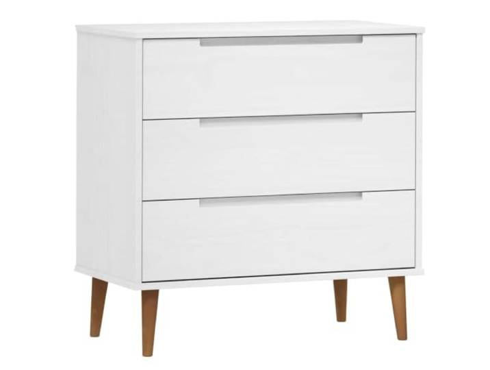 Makastle Schubladenschrank Schlafzimmer Weiß Massivholz Kiefer UV-Lackierung 80x40x80 cm 3 Schubladen Skandinavischer Stil Wandmontage