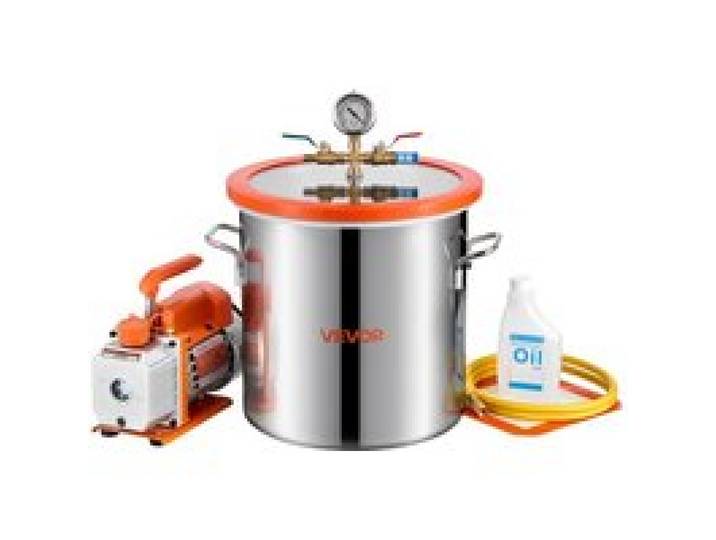 VEVOR Vakuumpumpe mit 18,9 L Vakuumkammer, 3,5 CFM 99 L/min, 180 W, 1-stufige Unterdruckpumpe, Vacuum Pump Kit, 1,5 m Schlauch, zur Stabilisierung von Holz & Entgasung von Silikonharz
