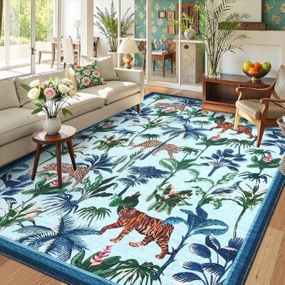 Garvee Jungle Tiger Plant Print Area Rug