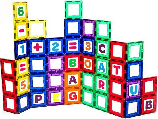 Playmags set van 80 magnetische bouwstenen met ramen, letters en cijfers