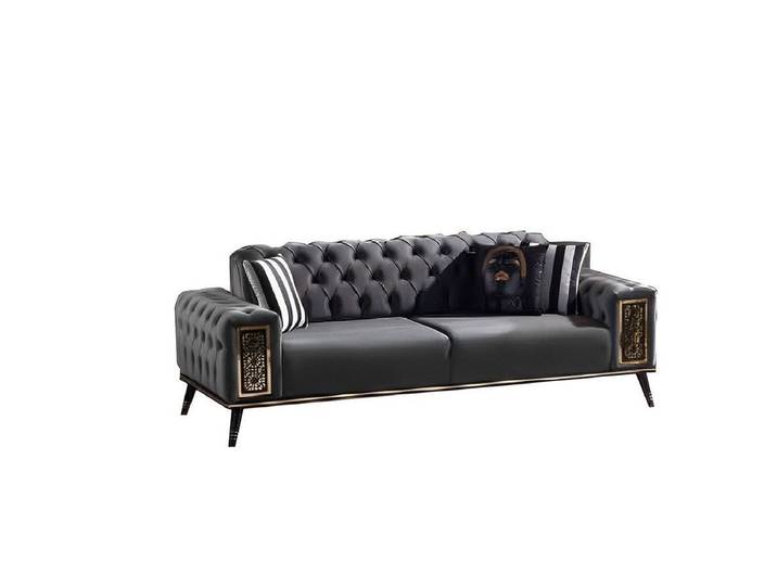 Xlmoebel 3-Sitzer XLMOEBEL Sofa Schwarz Polsterstoff Chesterfield-Look, 3-Sitzer 1 Teile, Made in Europa