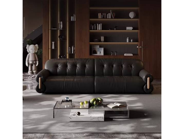 Canapé électrique extensible en cuir, design rétro français, en cuir de vachette pleine fleur véritable, avec fonction électrique