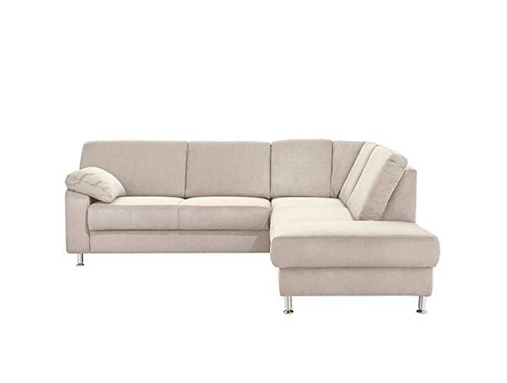 Cavadore Ecksofa Belfast mit Ottomane rechts / Polsterecke mit Federkern / inkl. Vorziehsitz und Bettkasten / 243 x 88 x 218 / Mikrofaser Hellbeige