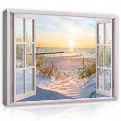 LEINWAND BILDER Fenster Strand Meer Wandbild Deco Wohnzimmer 120x80