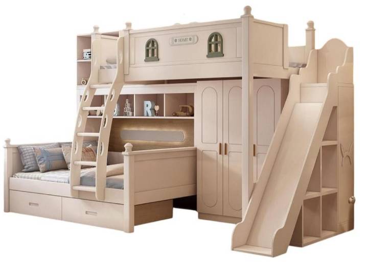 JVmoebel Etagenbett Hochbett aus weißem Holz mit sicherer Leiter und Liegeflächen (1-St), Made in Europe