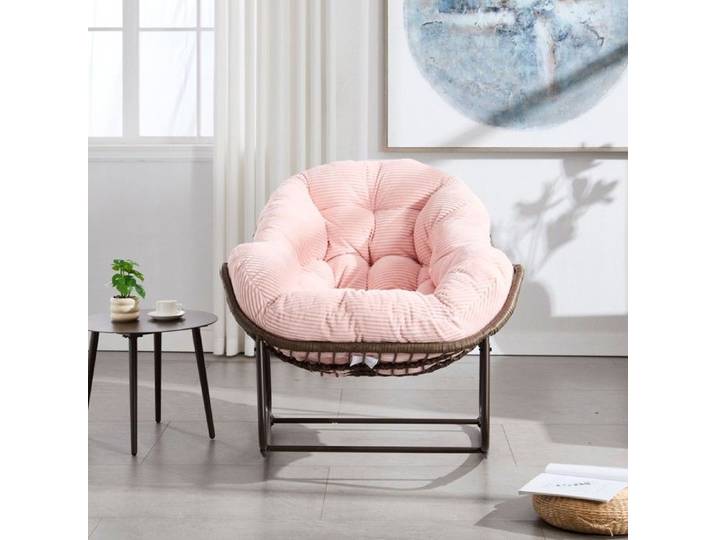 Fauteuil Bascule Rotin Rose 90x106x78cm Rembourré Ergonomique Salon Terrasse Jardin Extérieur