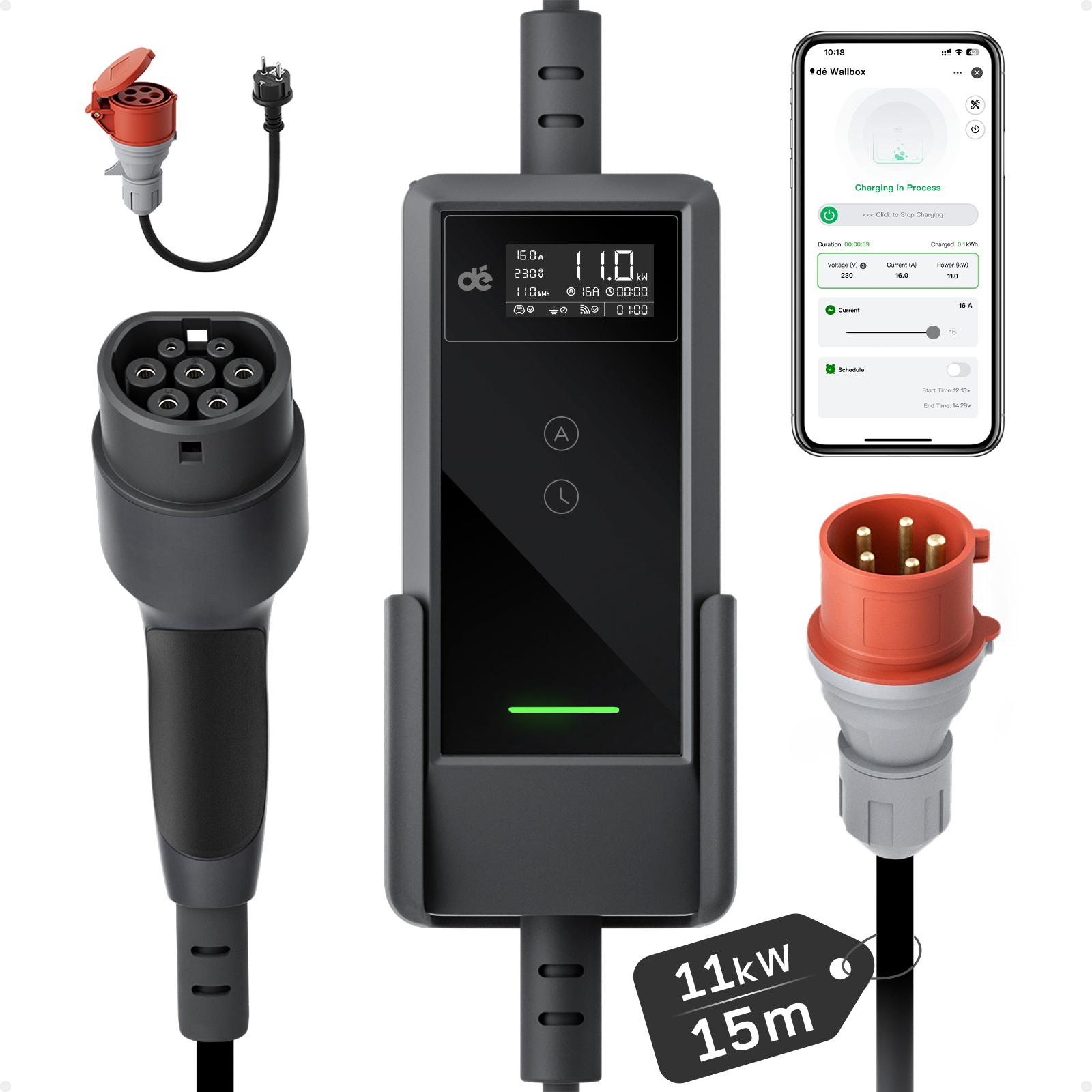 dé 11kW Portable Charger with 15m Cable (APP VERSION)
