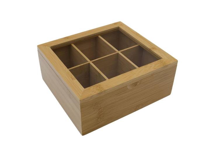 Teebox Stronghold Bambus mit 6 Fächern, Nature , braun (nature), B:20cm H:9cm L:22cm, Lebensmittelaufbewahrungsbehälter, Teebox