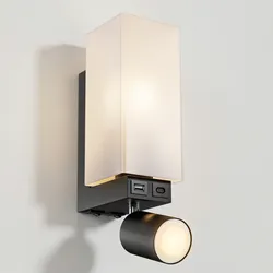 ledscom.de Wandleuchte ZARO mit Leselampe, USB-C & USB-A, schwarz, Bettlampe innen mit E27 Raumlicht, GU10 Spot, 2 Schaltern, Echtglas, 230 V (Ohne Leuchtmittel)