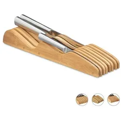 relaxdays Bambus-Messerblock für Küchenschublade weiß, 9.5 cm