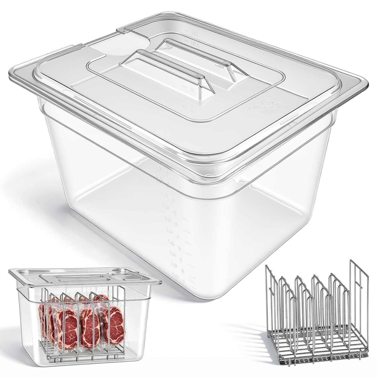 Selius Sous-videbak met deksel en rek voor sous-vide dompelcirculator, 11L