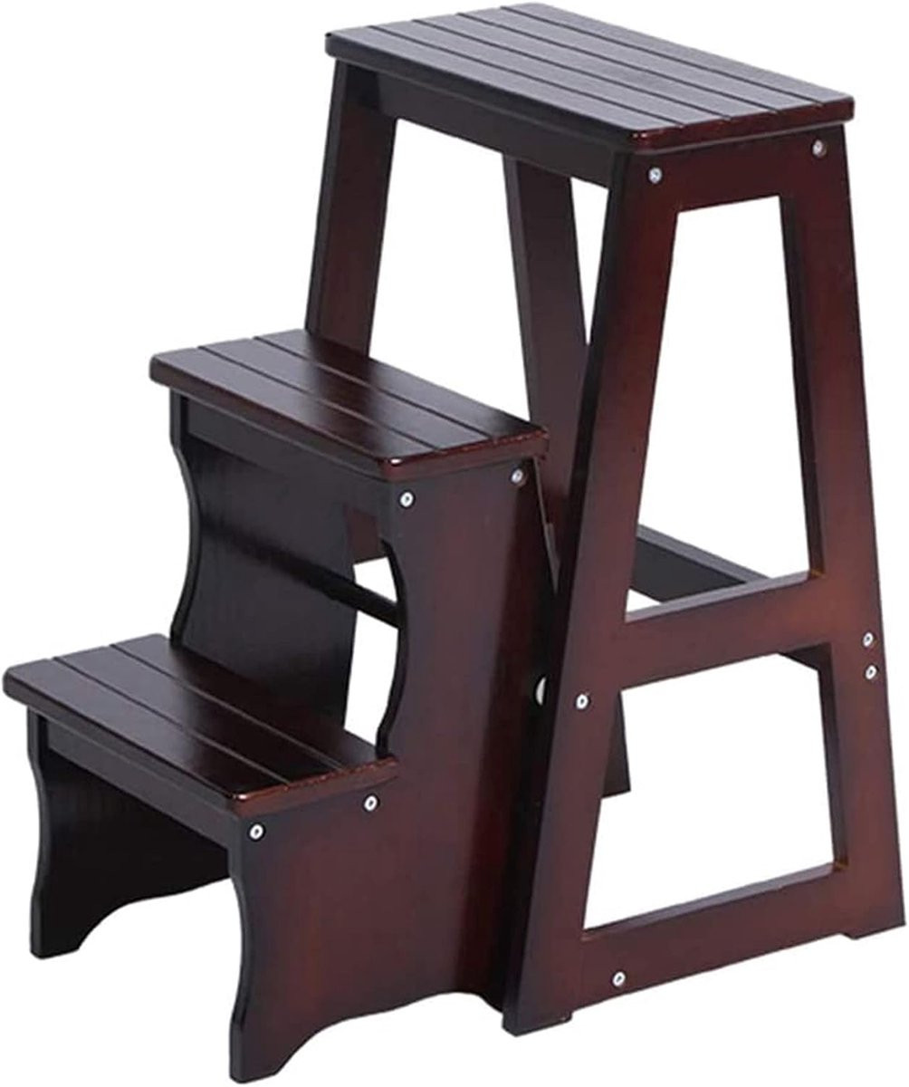 Vouwladder Kruk met 3 Treden van Massief Hout in Bruin