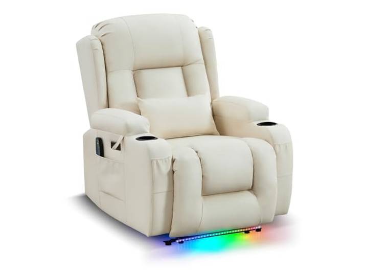 LIFTSHA Relaxsessel mit Liegefunktion für Erwachsene, Fernsehsessel Elektrisch Verstellbar mit Heizung & Vibrierende Massage, TV Sessel Heimkinositze mit LED-Umgebungslicht (1, Weiß)