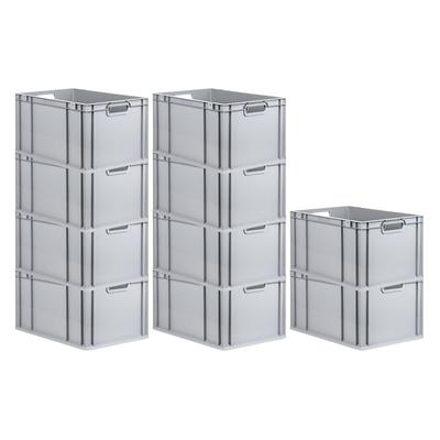 PROREGAL 10x Eurobox NextGen Grip | HxBxT 32x40x60cm | 65 Liter | Griffe offen | Verstärkter Boden | Eurobehälter