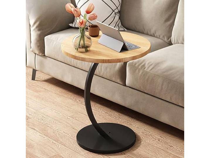 XCHtuerFY Beistelltisch, Tischplatte aus Walnussholz & schwarzes Gestell(Natural Top Black Base)