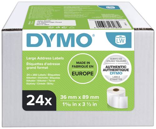 DYMO Etiketten Rolle Kombi-Pack 13187 S0722390 89 x 36 mm Papier Weiß 6240 St. Permanent haftend Adress-Etiketten