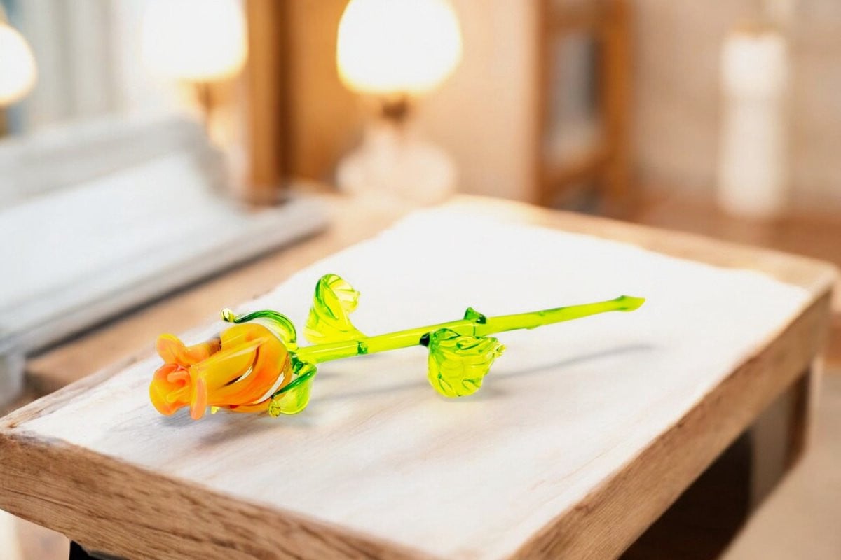 Roos Oranje Glazen Roos voor Decoratie en Cadeau