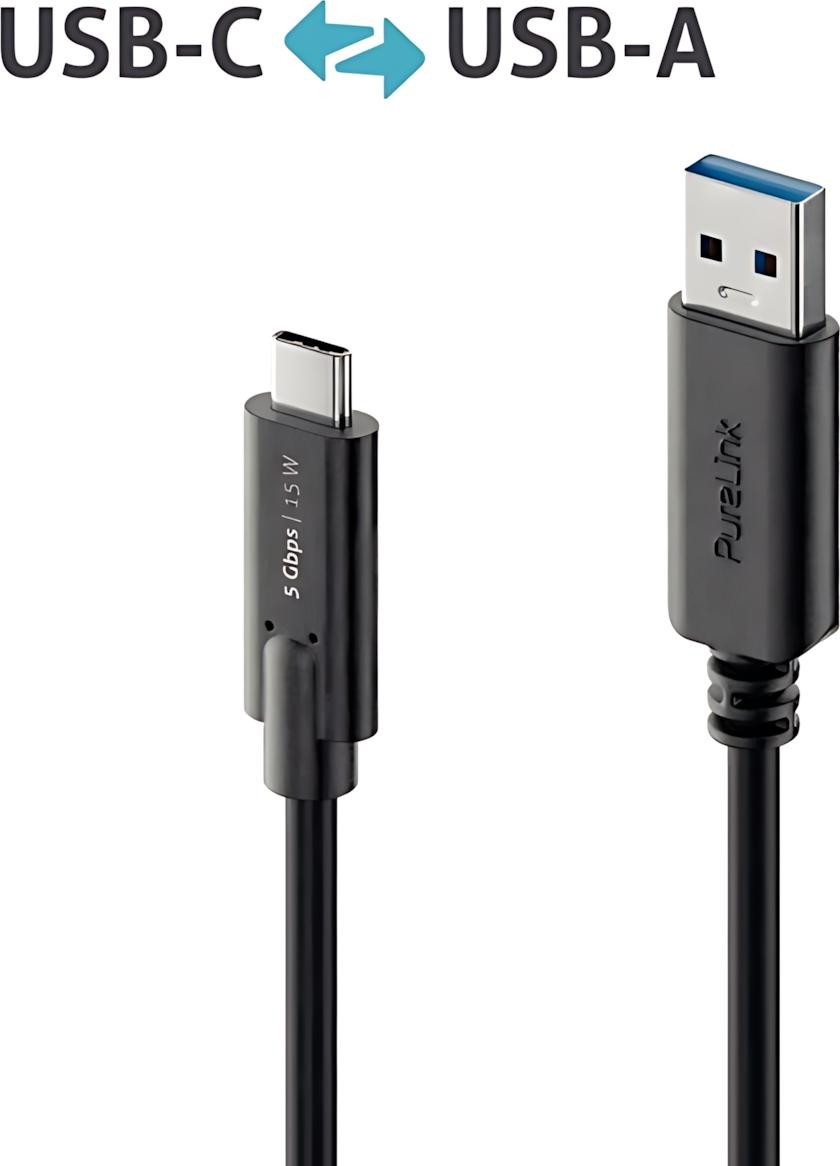 PureLink USB-C naar USB-A kabel - 3.1 Gen 1, 3A, 5G - iSerie - zwart - 2,00 meter