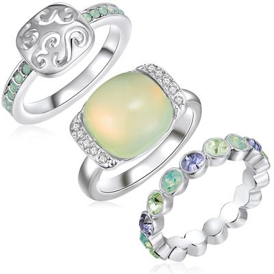 Fingerring LULU & JANE "AV162" Gr. 50, bunt (silber), Fingerringe, Damen, 50, Metall, Fingerring, verziert mit Kristallen von Swarovski
