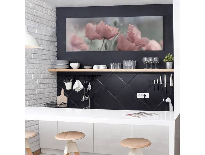 Leinwandbild Malerische Mohnblumen I Leinen Pink 150cm