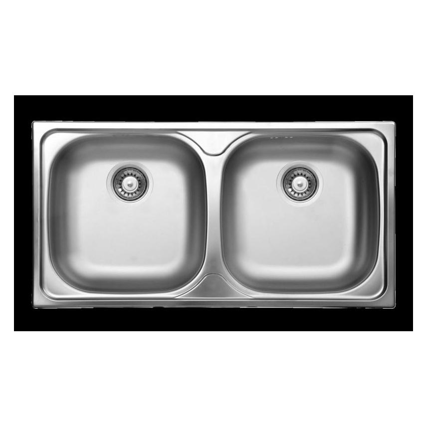 Spüle aus Stahl mit 2 Becken (Einbauspüle, 44 cm) (ZEX_3203)