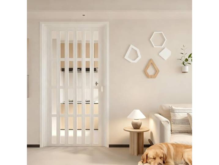 Moubhjd Schiebe-Falttor for Privatsphäre, Aus PVC und Acryl,Individuelle Anpassung möglich, Für Vorratsschrank, Küche, Badezimmer, Temporäre Trennwand（Einflügelige,Size：W:90 x H:195cm）