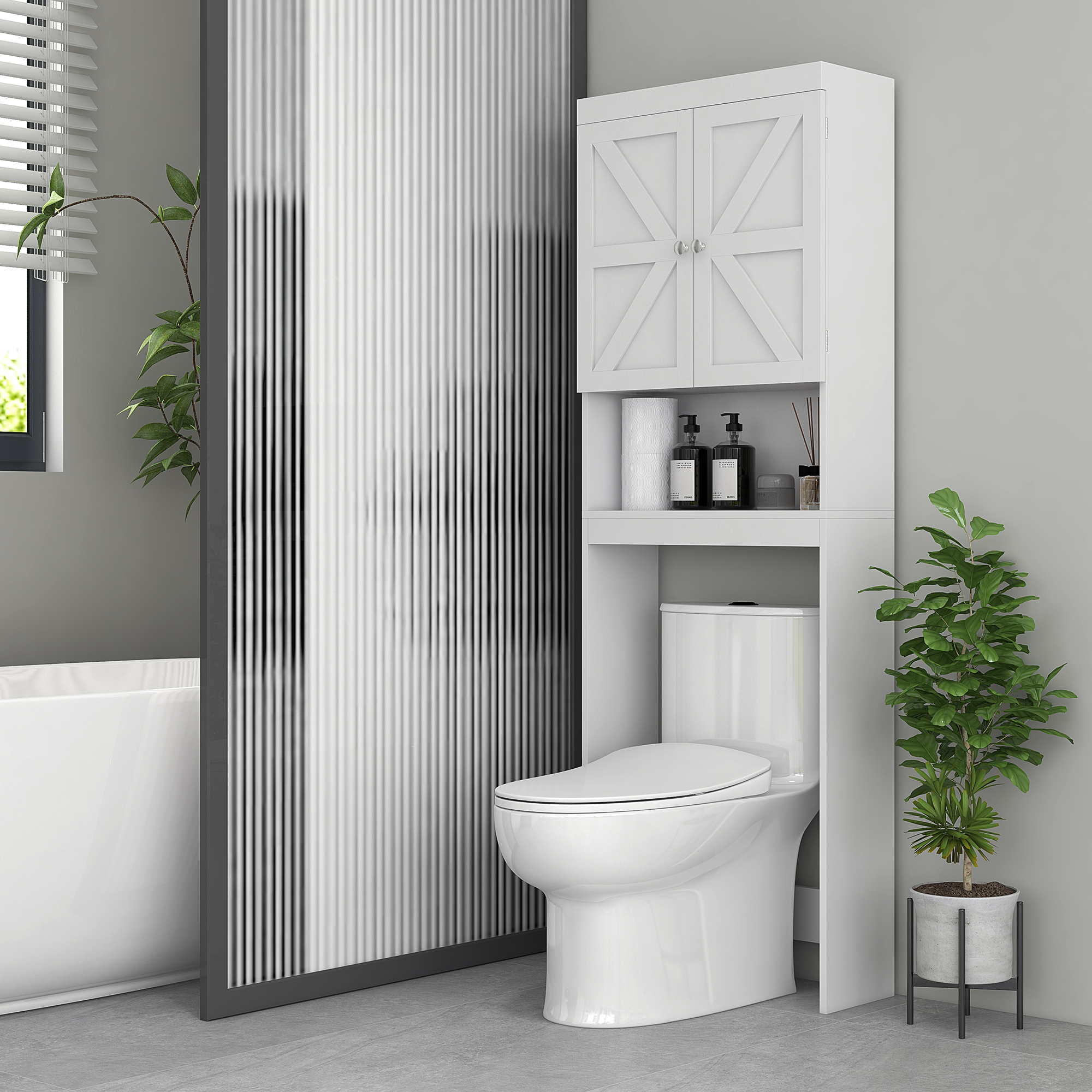 Homcom Armadio portaoggetti sopra il water, mobile da bagno con armadio 2 ante scaffale 58,5L x 23l x 170H cm bianco