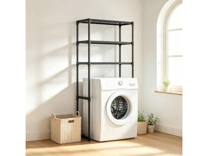 kumamart 3 Etagen Waschmaschinenregal, Überbau Regal für Waschmaschine Bad Platzsparendes Überbauregal für die Waschmaschine mit schnellem 3-Schritte-Aufbau.(Black)