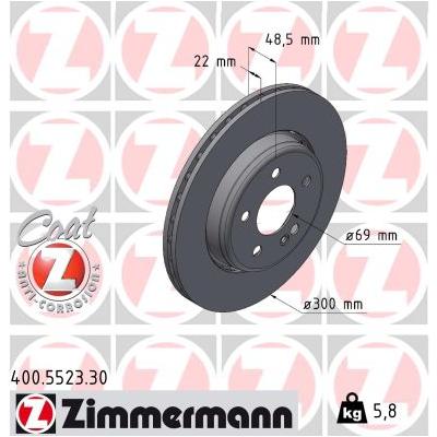 ZIMMERMANN Bremsscheibe 400.5523.30 Hinterachse 300mm 22mm für Mercedes