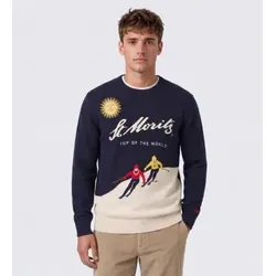 MC2 Saint Barth für Herren. HER0011 Jersey Heron bestickt St. Moritz marineblau (S), Lässig, Wolle