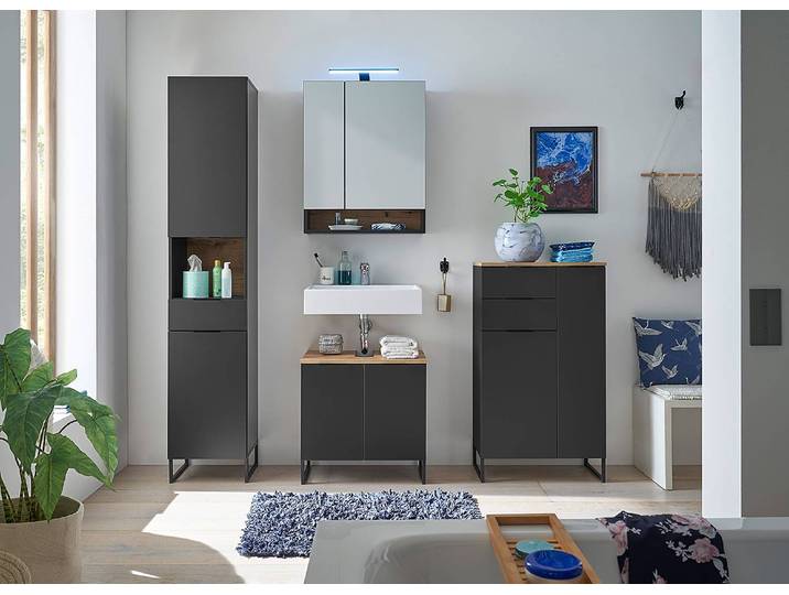 Spiegelschrank mit Beleuchtung 60cm Schwarz/Matt Schwarz