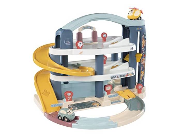 Smoby Toys - Little Smoby Parkhaus für Kinder ab 18 Monaten - große Parkgarage inkl. 1 Auto, 1 Hubschrauber, Aufzug und Zubehör