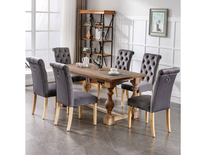 Velvet Dining Chair Set de 6 pieds en chêne boutons boutons chromés chaise de chambre à coucher chaise de cuisine salon lounge